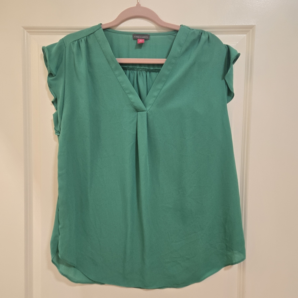 Vince Camuto Green V-Neck Flowy Blouse Size Medium
